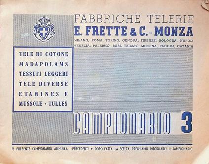 Fabbriche telerie: E. Frette &amp; C. - Monza: Campionario 3 - copertina