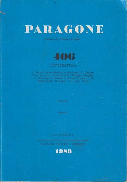 Paragone N. 406 Letteratura - Rivista Mensile di Arte Figurativa e Letteratura - copertina