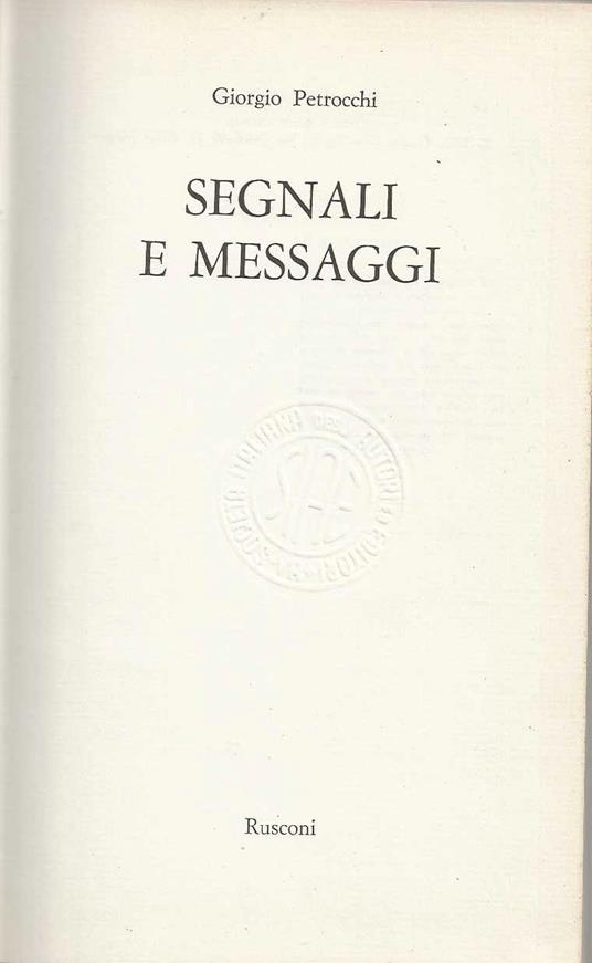 Segnali e messaggi - Giorgio Petrocchi - copertina