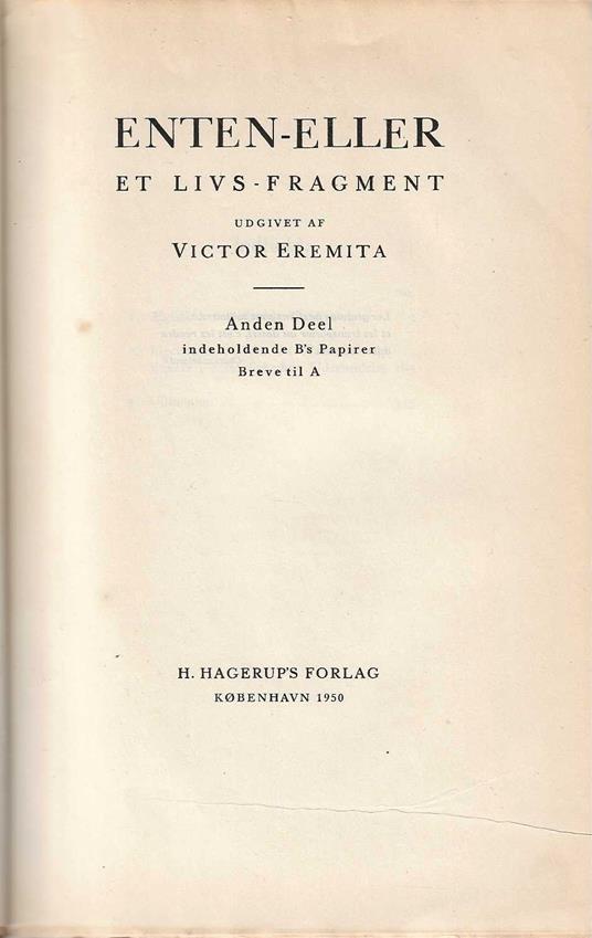 ENTEN - ELLER . primo e secondo volume - Sören Kierkegaard - copertina