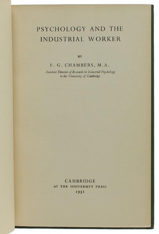 Psychology And The Industrial Worker - copertina