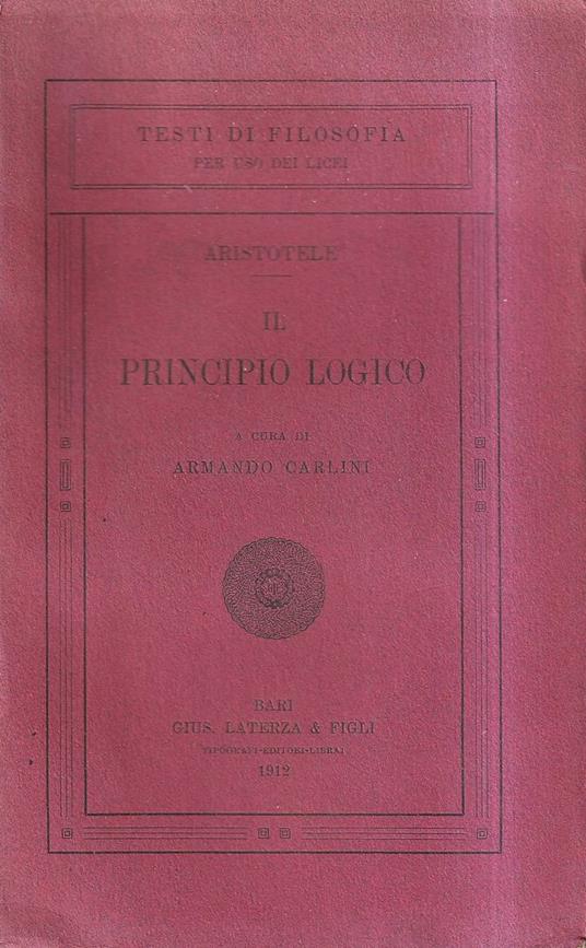Il principio logico - Aristotele - copertina