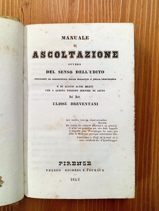 Manuale di ascoltazione, ovvero Del senso dell'udito applicato al diagnostico delle malattie e della gravidanza e di alcuni altri mezzi che a questo possono servire di aiuto - copertina