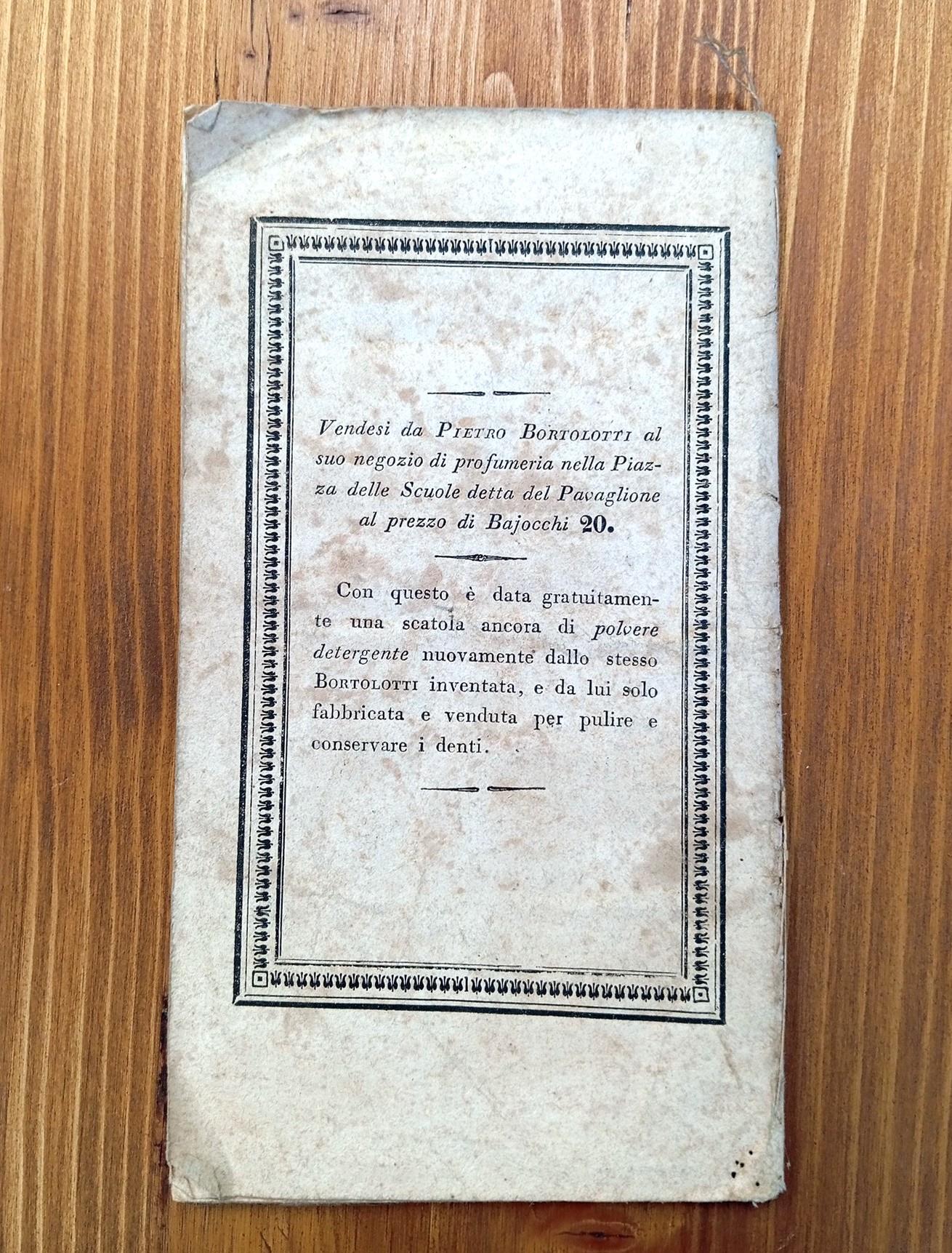 Modo di farsi intendere senza esprimersi, ossia La profumeria divenuta il telegrafo del cuore umano. Pensiero di Pietro Bortolotti di Bologna sotto il portico del Pavaglione, profumiere inventore dell'Acqua di Felsina