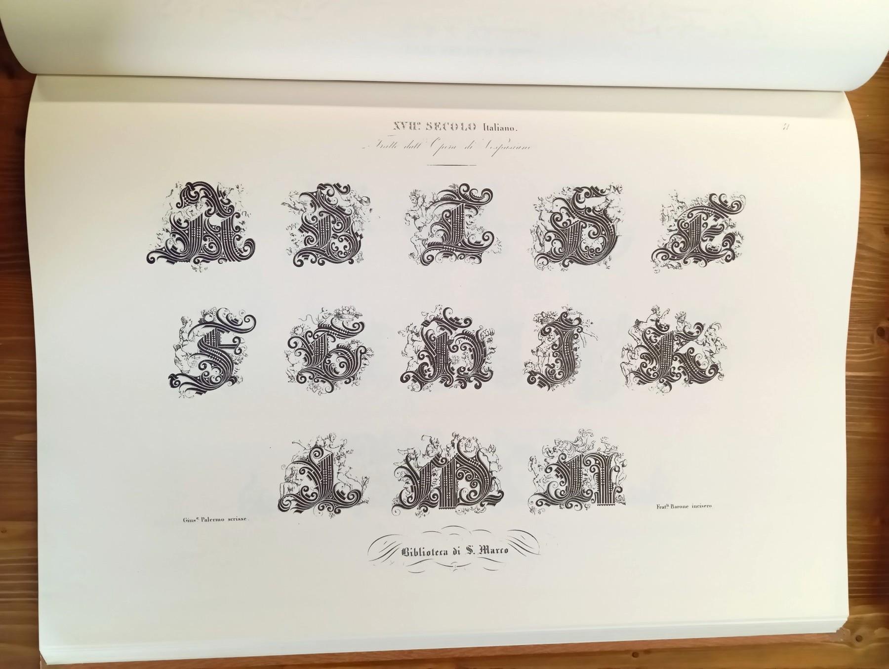 Grande album di calligrafia dedicato da G. Palermo [...] Cento tavole in rame incise dai primi bulini del reale Officio topografico, adorne di stemmi, nodi, arabeschi e simboli, contenenti 160 alfabeti delle diverse nazioni usati nel corso di 34 seco