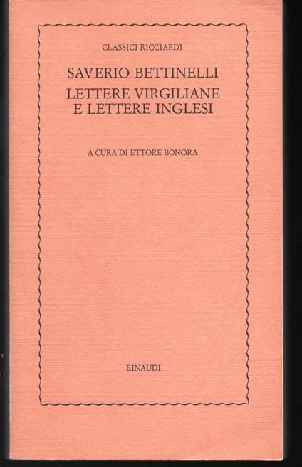 Lettere virgiliane e Lettere inglesi A cura di Ettore Bonora - Saverio Bettinelli - copertina