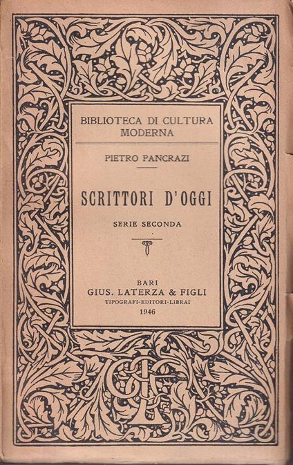 Scrittori d'oggi Serie seconda - Pietro Pancrazi - copertina