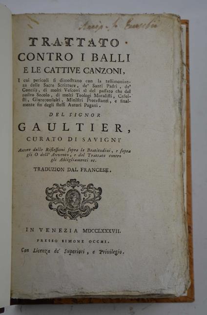 Trattato contro i balli e le cattive canzoni… Traduzion dal francese - copertina