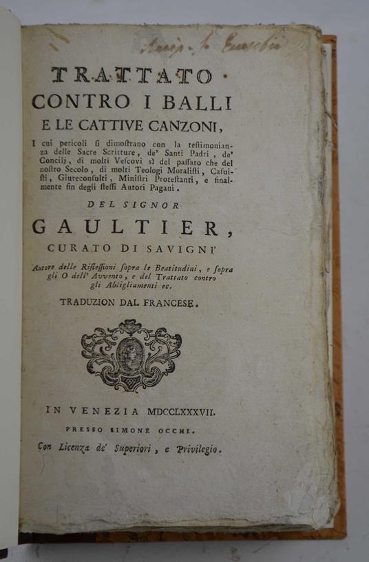 Trattato contro i balli e le cattive canzoni… Traduzion dal francese - copertina