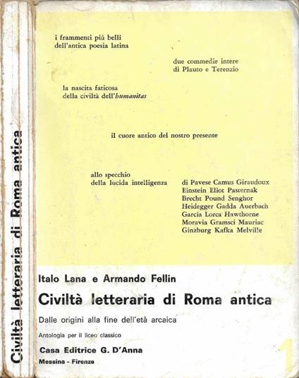 Civiltà letteraria di Roma Antica. Vol. I: Dalle origini alla fine dell'età arcaica - Italo Lana - copertina