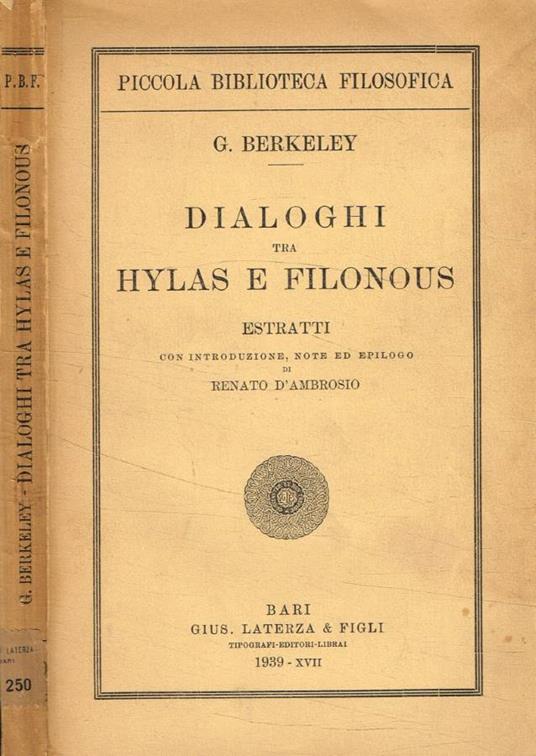 Dialoghi tra Hylas e Filonous - copertina