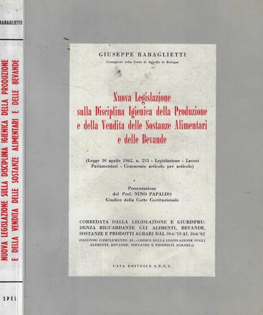 Nuova Legislazione sulla Disciplina Igienica della Produzione e della Vendita delle Sostanze Alimentari e delle Bevande - Giuseppe Rabaglietti - copertina
