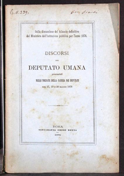 Discorsi Deputato Umana Pronunziati Camera Deputati - G. Valerio Catullo - copertina