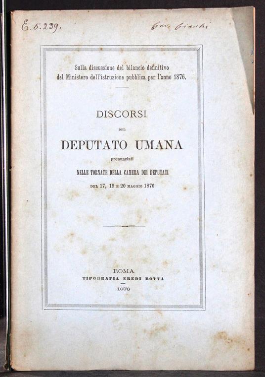Discorsi Deputato Umana Pronunziati Camera Deputati - G. Valerio Catullo - copertina