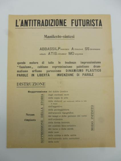 L' antitradizione futurista. Manifesto = sintesi - Guillaume Apollinaire - copertina