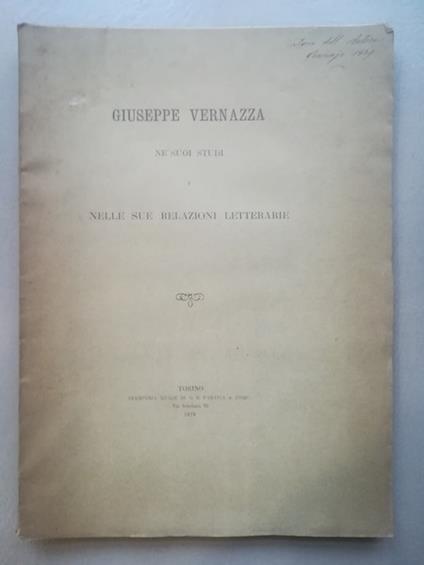 Giuseppe Vernazza ne' suoi studi e nelle sue relazioni letterarie - Gaudenzio Claretta - copertina