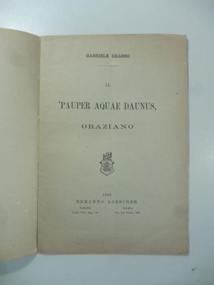 Il 'pauper aquae Daunus' oraziano - Gabriele Grasso - copertina