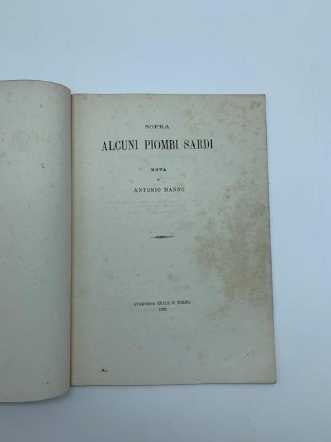 Sopra alcuni piombi sardi. Nota - Antonio Manno - copertina