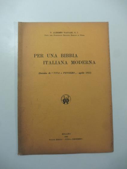 Per una Bibbia italiana moderna - Alberto Vaccari - copertina