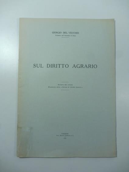 Sul diritto agrario - Giorgio Del Vecchio - copertina