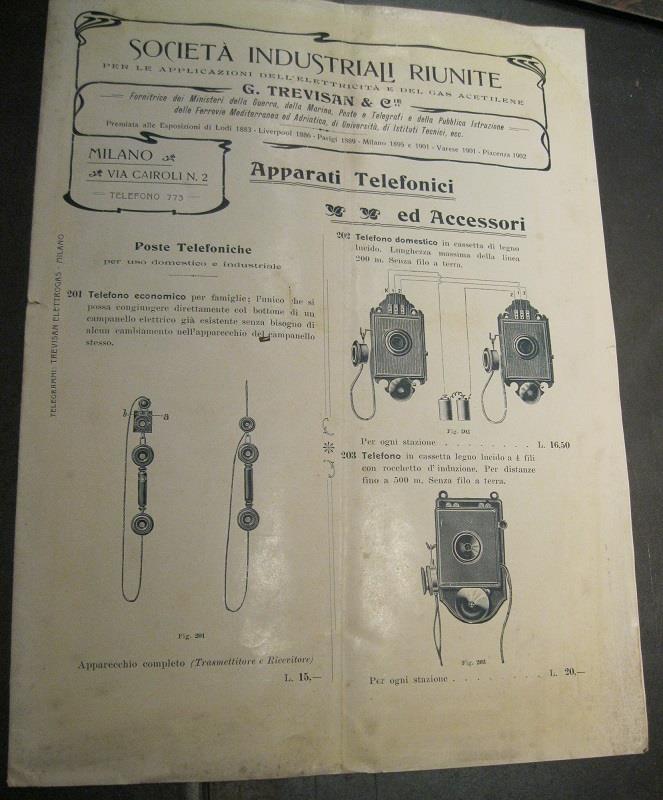 Societa' industriali riunite per le applicazioni dell'elettricita' e del gas acetilene. G. Trevisan & Cie. Apparati telefonici ed accessori