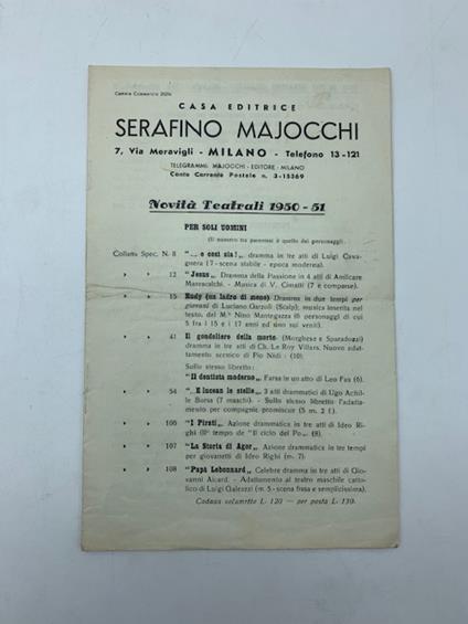 Casa editrice Serafino Majocchi. Novita' teatrali 1950-51 (Catalogo editoriale) - copertina