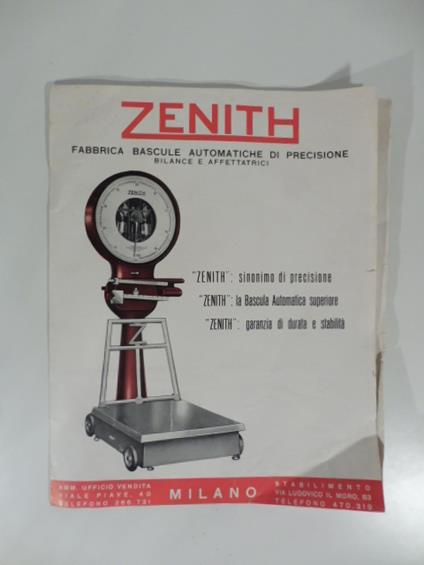 Zenith. Fabbrica bascule automatiche di precisione. Bilance e affettatrici. (Pieghevole pubblicitario) - copertina