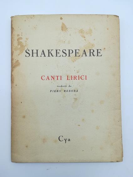 Canti lirici - William Shakespeare - copertina