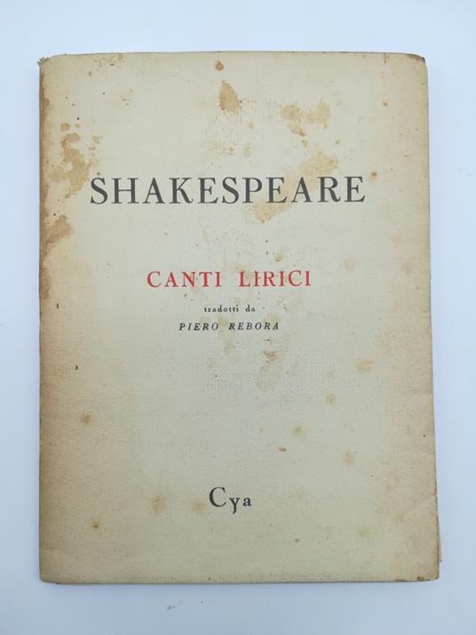Canti lirici - William Shakespeare - copertina