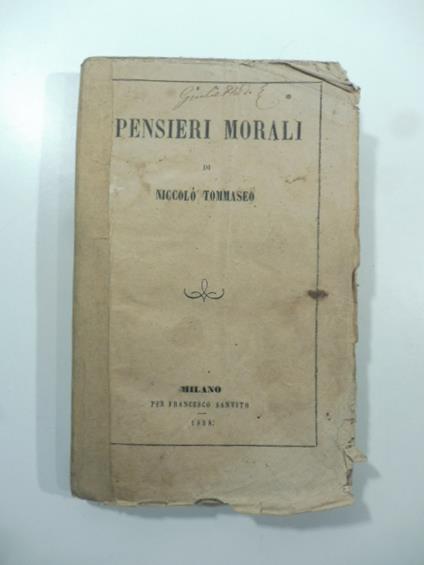 Pensieri morali - Niccolò Tommaseo - copertina