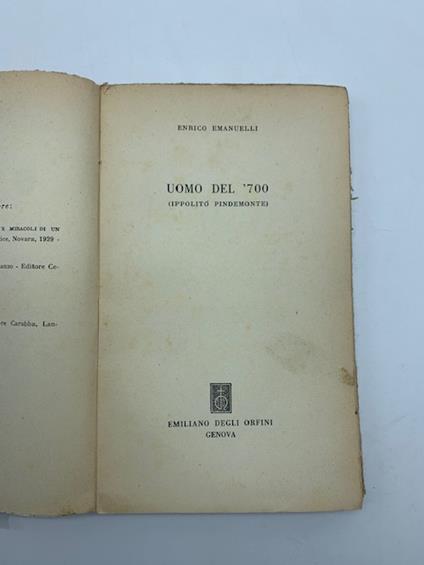 Uomo del '700 (Ippolito Pindemonte) - Enrico Emanuelli - copertina