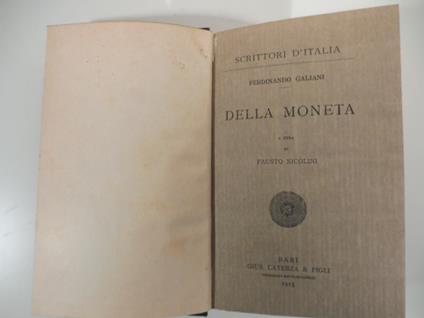 Della moneta a cura di Federico Nicolini - Ferdinando Galiani - copertina