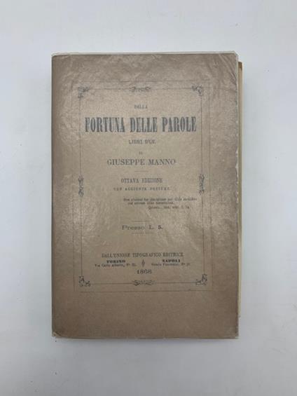Della fortuna delle parole. Libri due. Ottava edizione con aggiunte postume - Giuseppe Manno - copertina