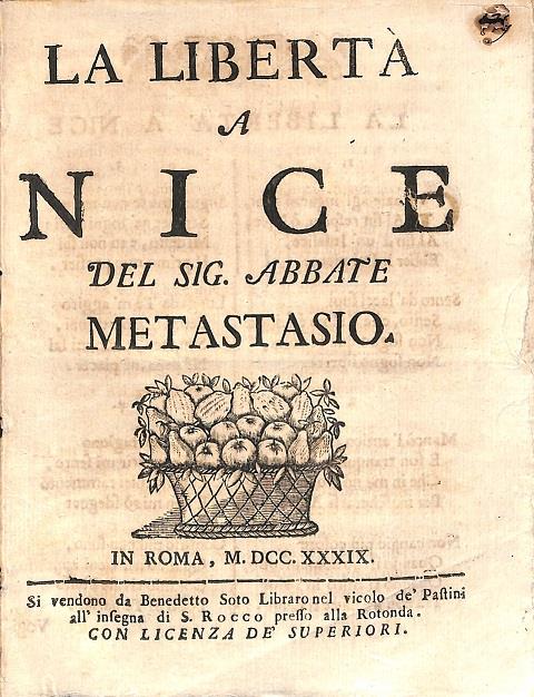 La liberta' a Nice del sig. abbate Metastasio - Pietro Metastasio - copertina
