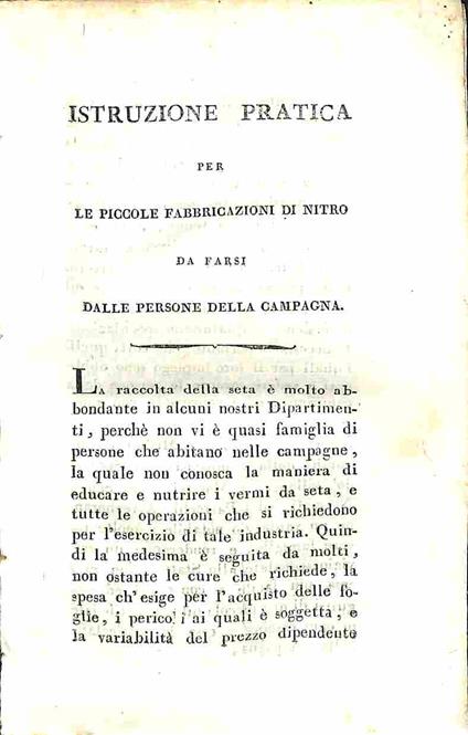 Istruzione pratica per le piccole fabbricazioni di nitro da farsi dalle persone della campagna - copertina