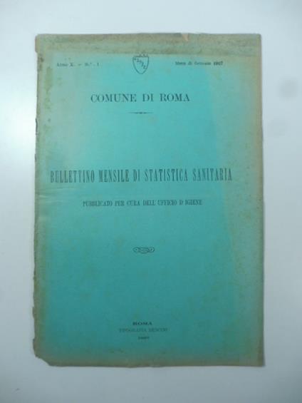 Comune di Roma. Bullettino mensile di statistica sanitaria, gennaio 1907 - copertina