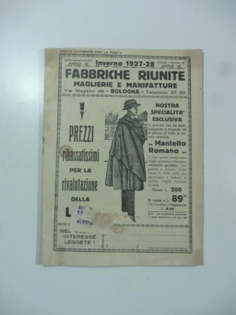 Fabbriche riunite. Maglierie e manifatture. Bologna. Inverno 1927 - 28