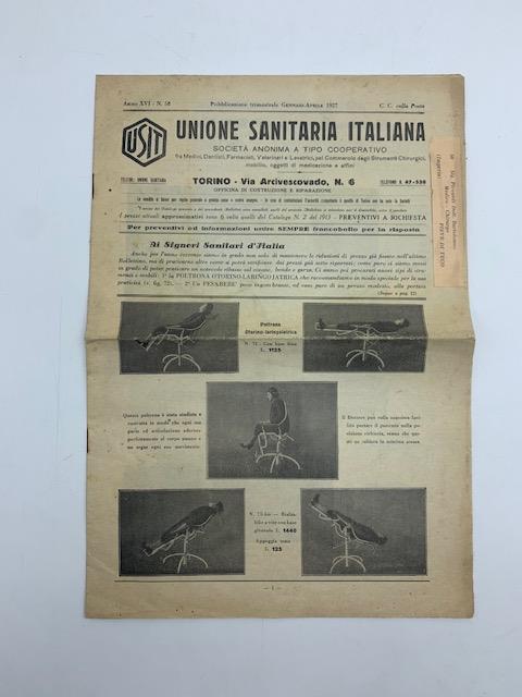 Unione sanitaria italiana. Societa' fra medici, dentisti, farmacisti, veterinari...per il commercio degli strumenti chirurgici, mobilio, oggetti di medicazione - copertina