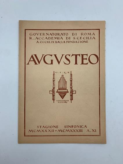 Augusteo. Stagione 1932-33. Concerto orchestrale diretto da Victor De Sabata. Programma - copertina