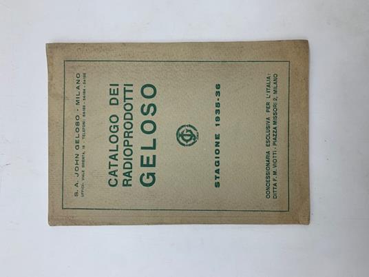 Catalogo dei radioprodotti Geloso. Stagione 1935-36 - copertina