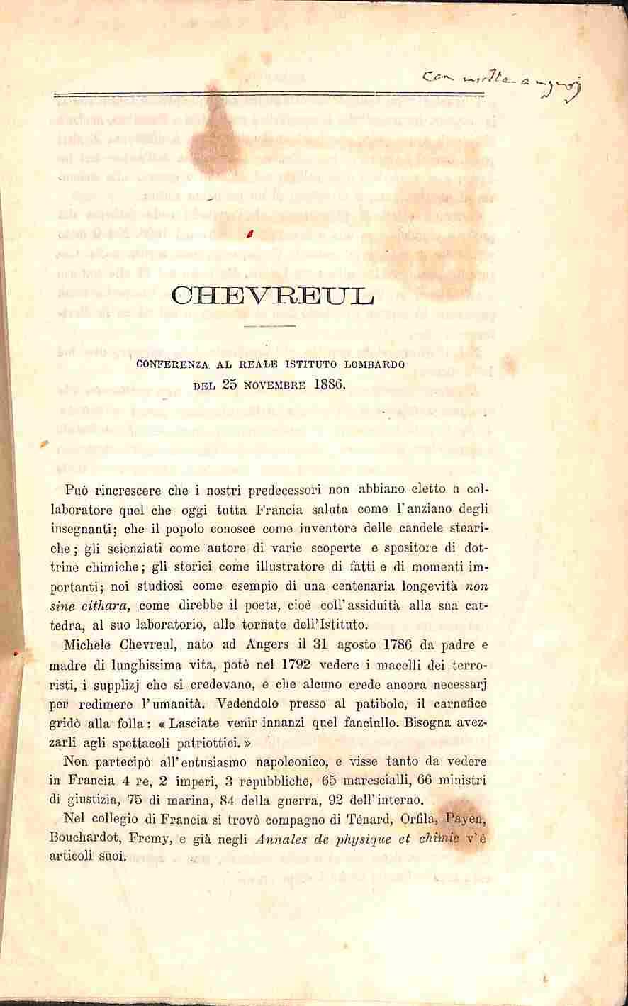 Chevreul. Conferenza al Reale Istituto lombardo del 25 novembre 1886