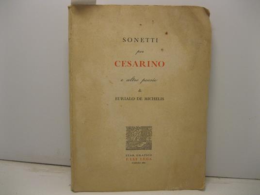 Sonetti per Cesarino e altre poesie - Eurialo De Michelis - copertina