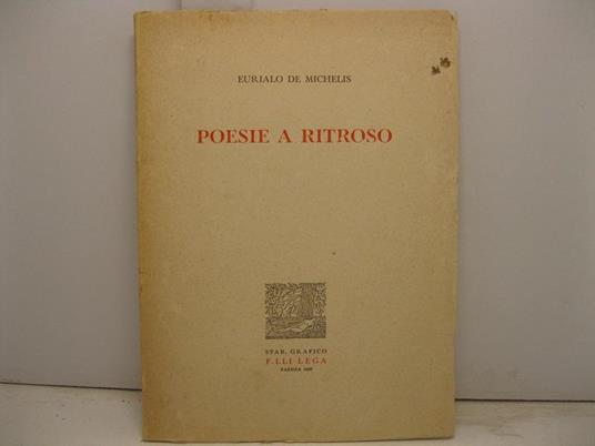 Poesie a ritroso - Eurialo De Michelis - copertina