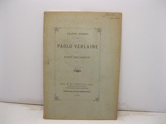 Paolo Verlaine e i poeti decadenti - Filippo Ermini - copertina