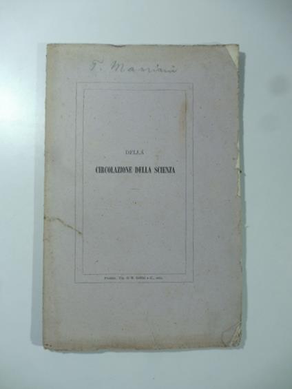 Della circolazione della scienza - Terenzio Mamiani - copertina