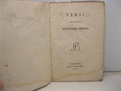 Versi dell'Abate Vincenzo Monti - Vincenzo Monti - copertina