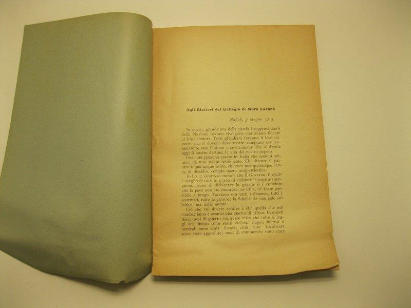 Sui doveri della guerra. Lettera dell'on. Nitti agli elettori del collegio di Muro Lucano (3 giugno 1915)