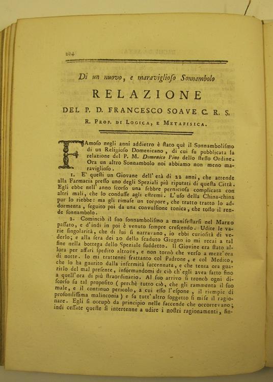 Di un nuovo e maraviglioso sonnambulo LEG. CON Riflessioni... intorno al nuovo e maraviglioso sonnambolo descritto nella III parte di questo tomo - Francesco Soave - copertina