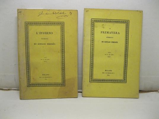 L' inverno. Poemetto. SEGUE: IDEM - La primavera. Poemetto - Giulio Uberti - copertina