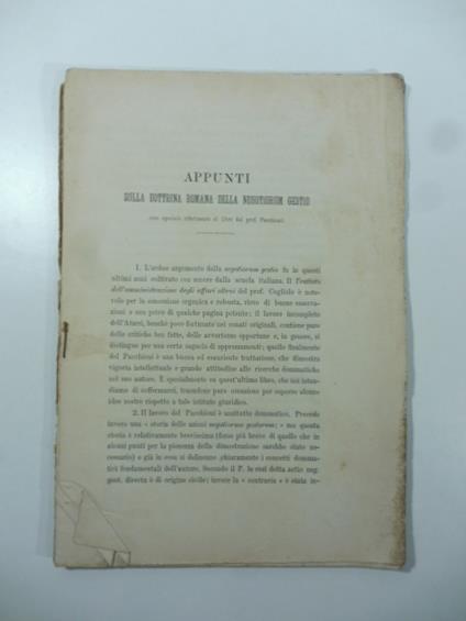 Appunti sulla dottrina romana della Negotiorum gestio - Contardo Ferrini - copertina